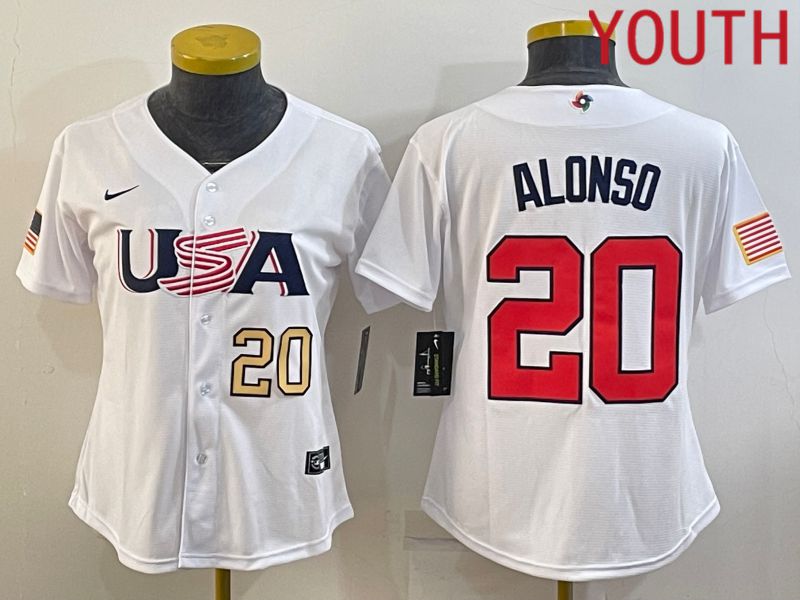 Youth 2023 World Cub USA 20 Alonso White MLB Jersey5